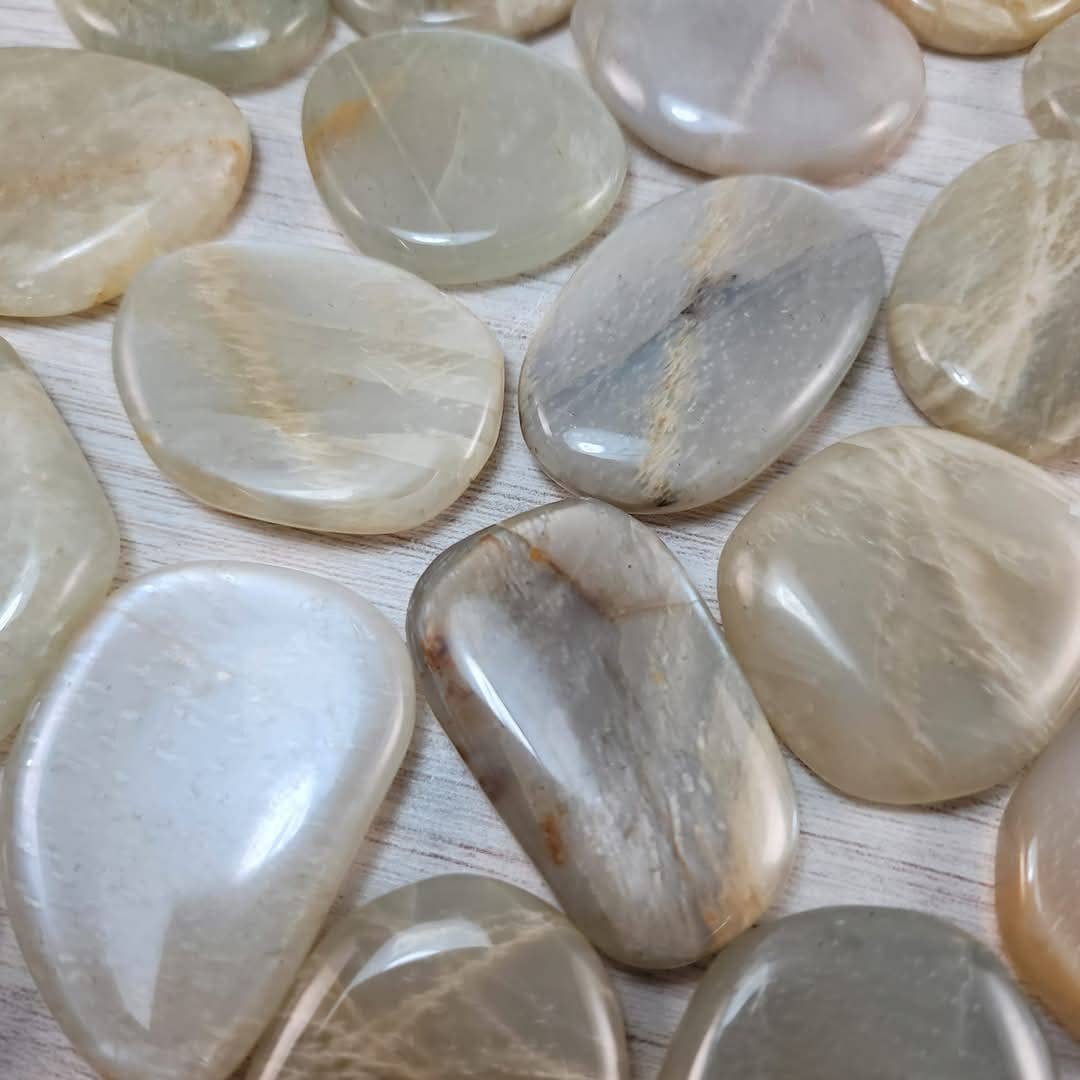 Flashy Moonstone Flat Palm Stones ~ Bulk Crystals