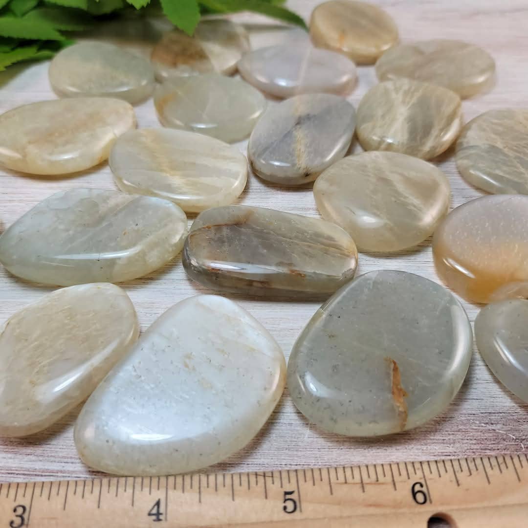 Flashy Moonstone Flat Palm Stones ~ Bulk Crystals