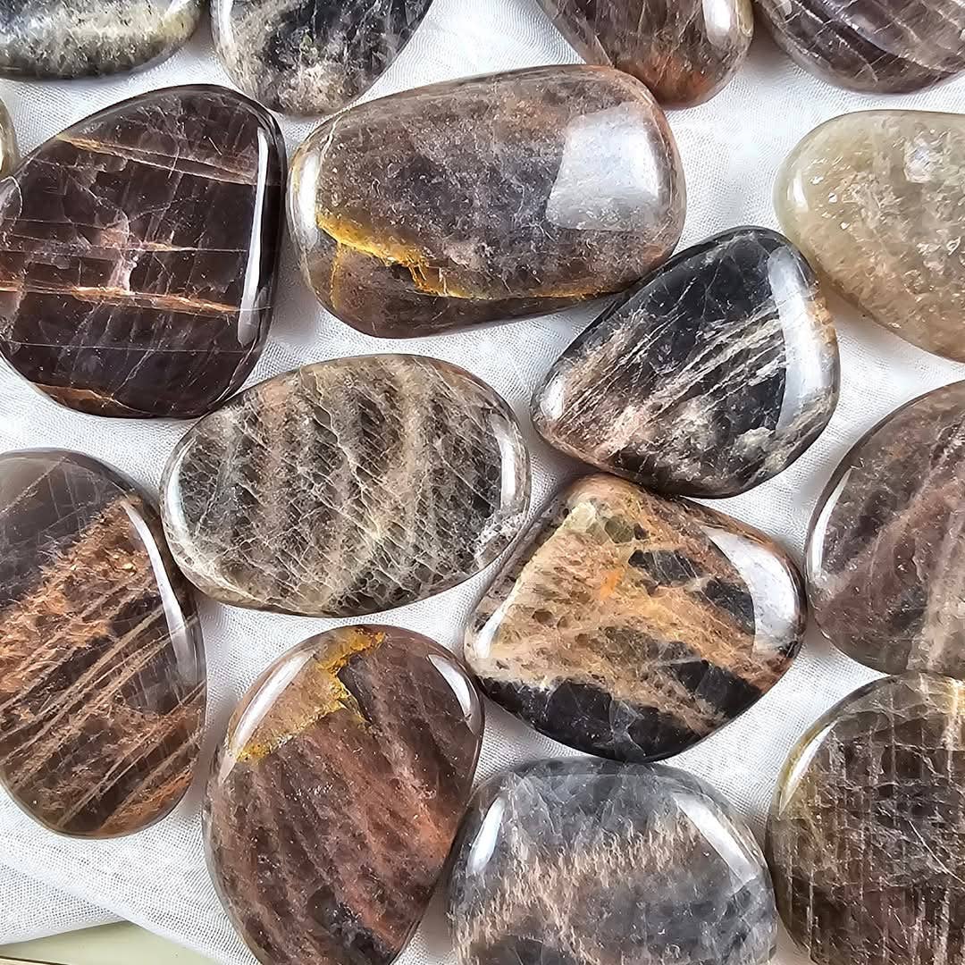 Black Moonstone Flat Mini Palm Stone