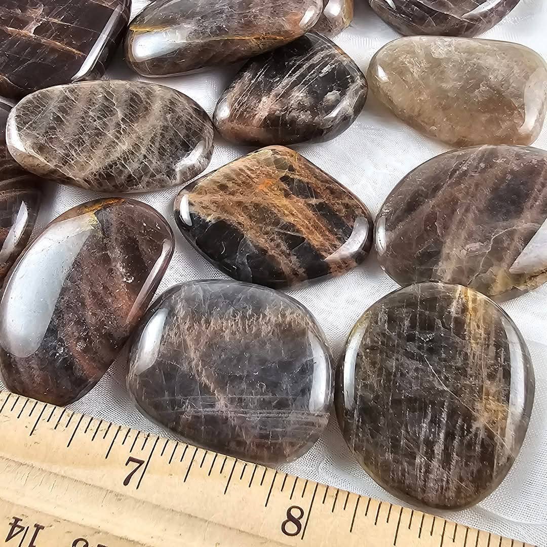 Black Moonstone Flat Mini Palm Stone